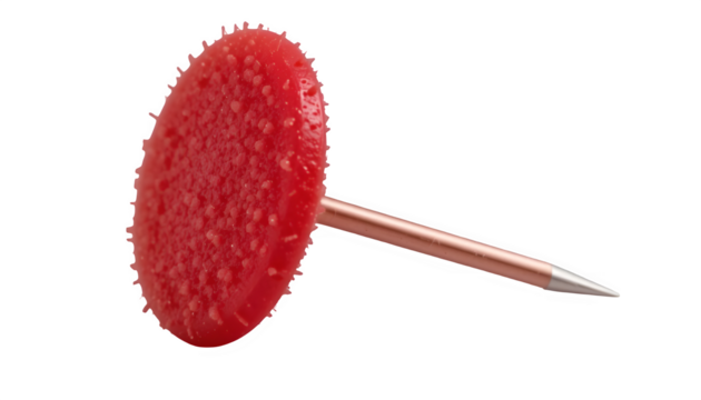 Red thumb tack close up macro photo for office supply and pin board notice board accessory needs online now isolated on transparent background