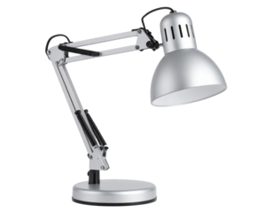Minimalist Metal Desk Lamp with Swivel Head and Thin Arm, isolated on a transparent background.
