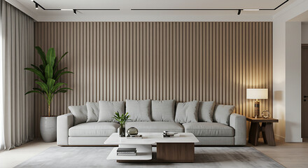 Modern living room interior design showcasing a comfortable sofa, decor, and natural light.