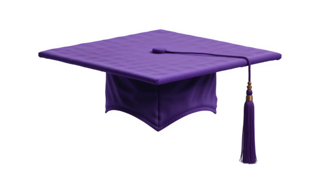Purple graduation cap mortarboard tassel academic achievement university college degree celebrate 100 isolated on transparent background