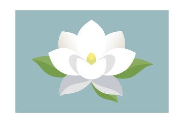 White Magnolia Flower Illustration Flat Style On White