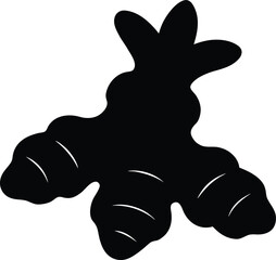 Ginger roots silhouette, Black and white illustration of ginger root with leaves
