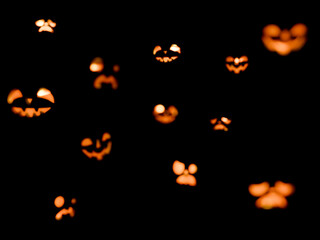 暗闇でぼんやりと光るハロウィンのカボチャの3DCG風景