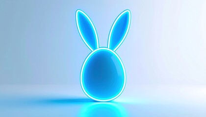 Glowing blue egg with neon bunny ears, minimalist style