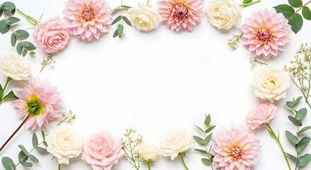 Elegant oval floral frame with delicate pink and white blooms and eucalyptus on a transparent background, perfect for wedding or greeting cards.
