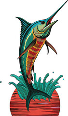 jumping blue marlin 3d vector illustration