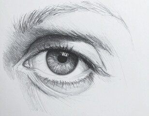 Obraz premium A pencil sketch of an eye, highly detailed wrinkles and expression, realistic shading and textures, black and white, hand-drawn on white paper