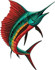  jumping blue marlin realistic  with vector illustration