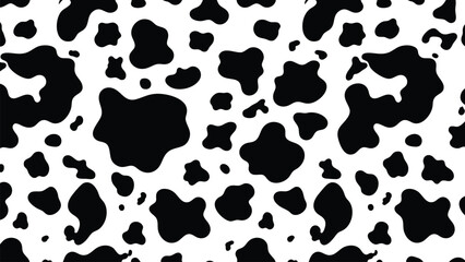 Cow print pattern with black spots on transparent background. Abstract animal skin texture vector.