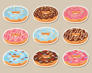 Collection of various donut vector illustrations