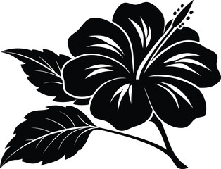 Hibiscus silhouette vector illustration. Hibiscus flower silhouette, hibiscus flower outline, floral line art, tropical blossom drawing
