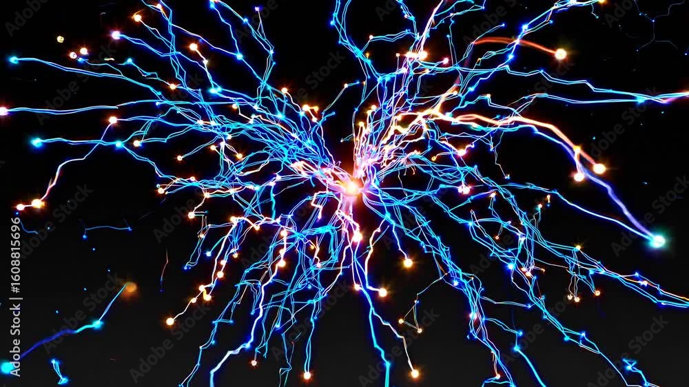 Poster stunning abstract representation of a dynamic neural network, vibrant and engaging for hightech proj
