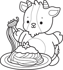 Coloring pages of cute goat animal icon stickers.