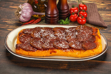 Homemade Roman pizza with pepperoni