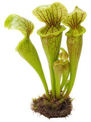 Vibrant Green Pitcher Plant with Unique Red Veins Isolated on Black