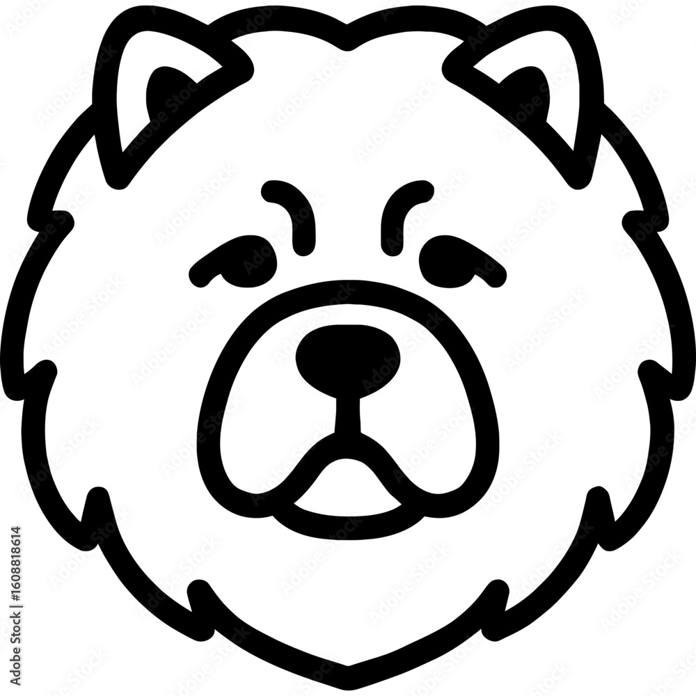 Poster chow chow dog head front view outline icon vector