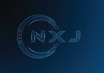 NXJ low poly letter logo vector design. NXJ lower poly logo design. Low poly logo.