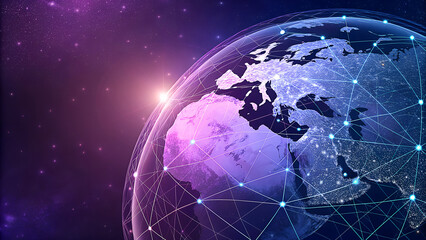 Global network connections across earth s surface in space with cosmic background