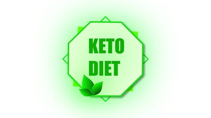 Keto diet lifestyle animation. Clean design element perfect for social media and websites. Green leaves keto motion graphic. Nutrition and weight loss plan visual for health blogs.