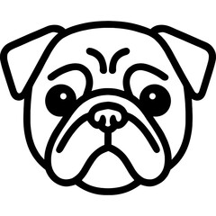 Pug dog head front view outline icon vector