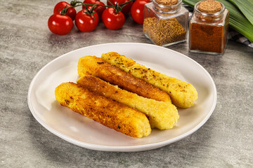 Crispy breaded mozarella cheese sticks
