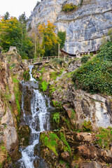 St. Beatus Waterfall at  St. Beatus Caves entrance in Beatenberg, Bernese Oberland, Switzerland