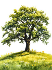 Fototapeta premium Lush green tree on a grassy hill.