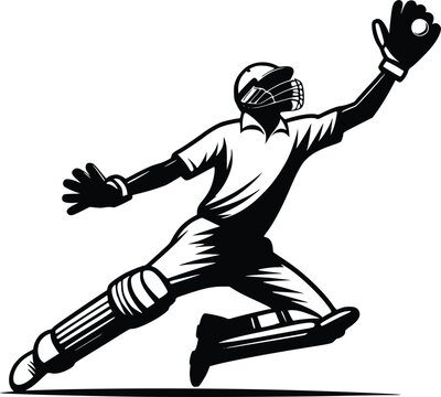 Cricket player in action catching a ball during a match new 2025 trendy