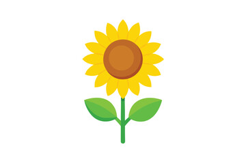 Obraz premium Cartoon Sunflower With Green Leaves On White Background