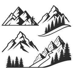 A collection of mountain landscapes showcases the beauty of nature with towering peaks, lush forests, and adventurous trails