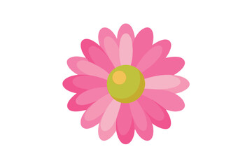 Cartoon Pink Daisy Flower Head On Clean White Background