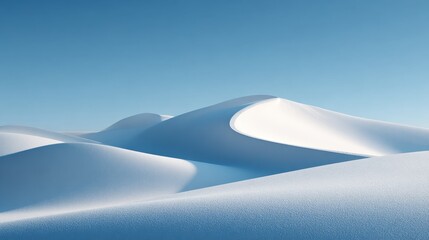 A stunning view of vast white sand dunes under a clear blue sky, showcasing natural desert landscape with smooth undulating forms.