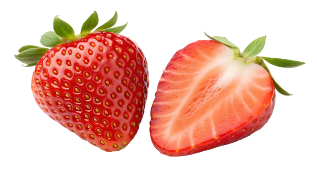 strawberry on transparent background png format strawberry with a half isolated png two sliced strawberries with no background full depth of field