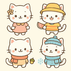Cat in four seasonal outfits.eps
