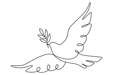 Peace dove with olive branch in One continuous line drawing. Bird and twig symbol of peace and freedom. Vector illustration eps 10