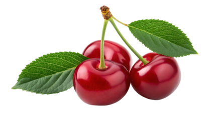 cherry isolated png sour cherry with leaf on white or transparent background perfect retouched three cherries with leaves no background png cherry full depth of field
