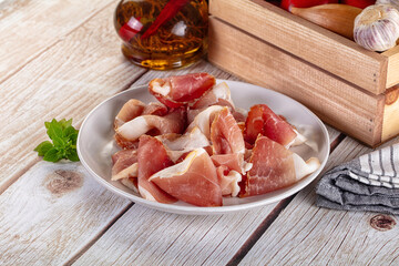Cured parma pork meat slices