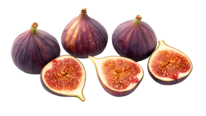 fig isolated png figs with a half, piece, slice on transparent background fresh whole and cut fig no background collection full depth of field transparent png