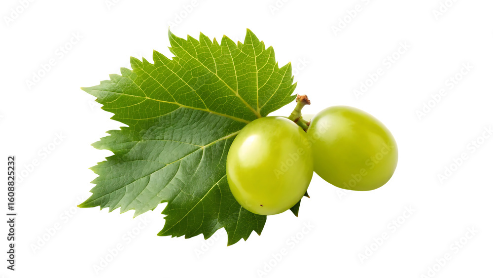 Poster green grape with leaves isolated on white with clipping path f