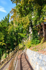 Footpath at St. Beatus Caves entrance in Beatenberg, Bernese Oberland, Switzerland