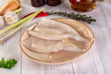 Raw calamari bodies for cooking