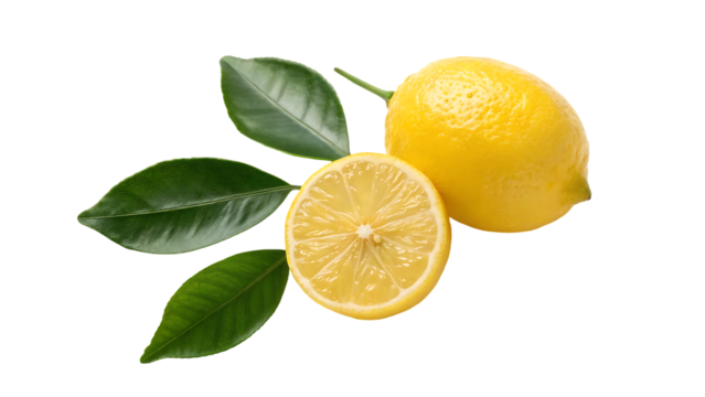 lemon fruit with half isolated png whole lemon and a half on transparent background png format lemons isolated full depth of field