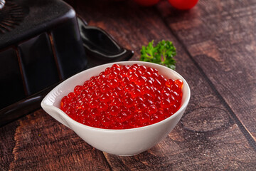Salmon red caviar in the bowl