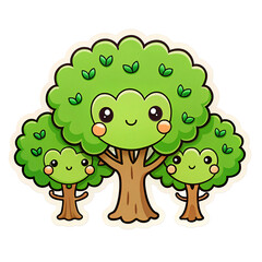 Naklejka premium Cute kawaii family of trees isolated on transparent background