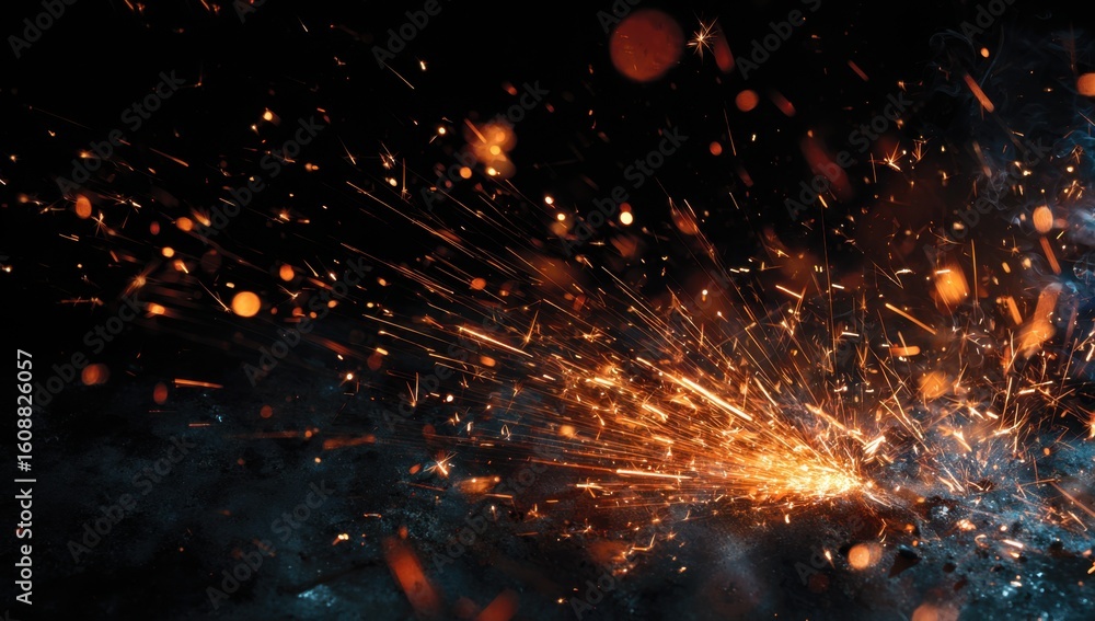 Poster fiery sparks burst forth in a dynamic display of light and energy against a dark backdrop creating a