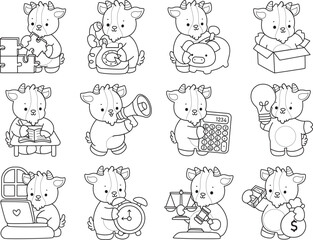 Coloring pages of cute goat animal icon stickers.
