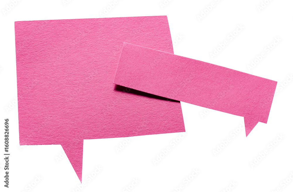 Poster pink cut out cardboard paper speech bubbles with copy space for text on transparent png background c