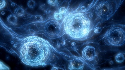 glowing blue tones, abstract representation of chemotherapy drugs targeting dividing cancer cells in bloodstream