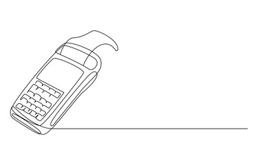 Payment Terminal Continuous Line Art, Line art POS terminal, receipt printer, one line drawing concept
