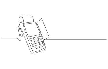 Payment Terminal Continuous Line Art, Line art POS terminal, receipt printer, one line drawing concept
